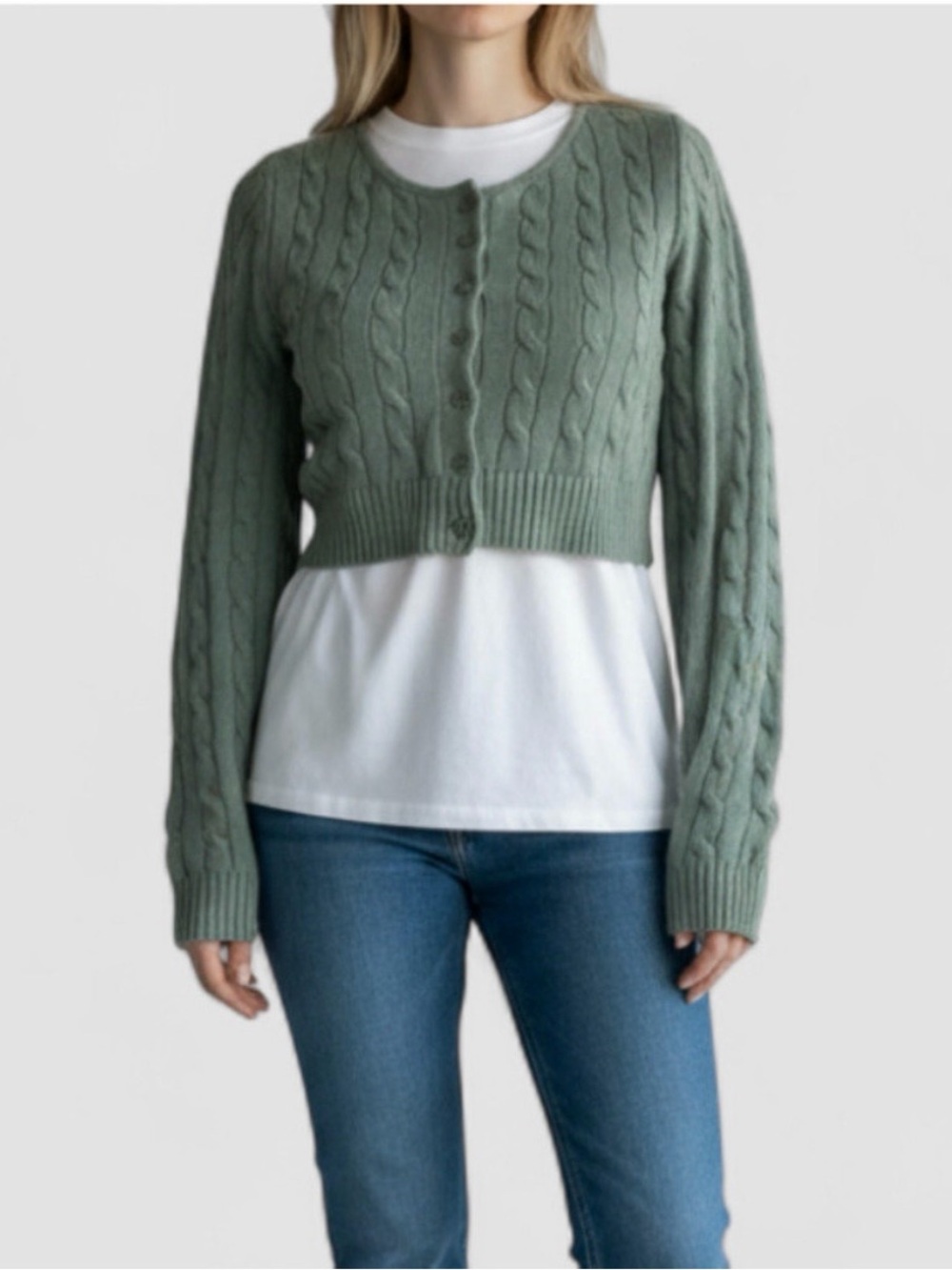 Gray Cable Knit Button Cardigan Womens Medium